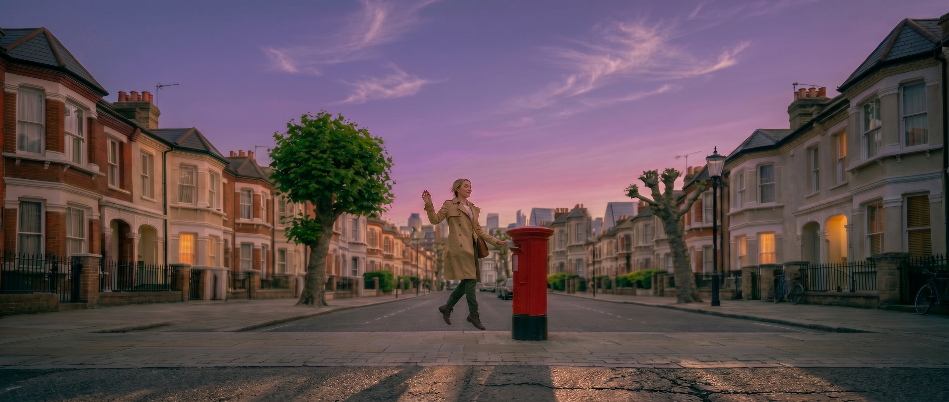 London street scene with a red post box.