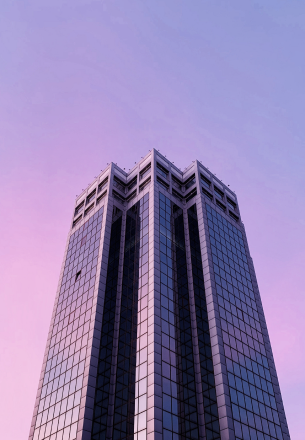 City building facade viewed from below.